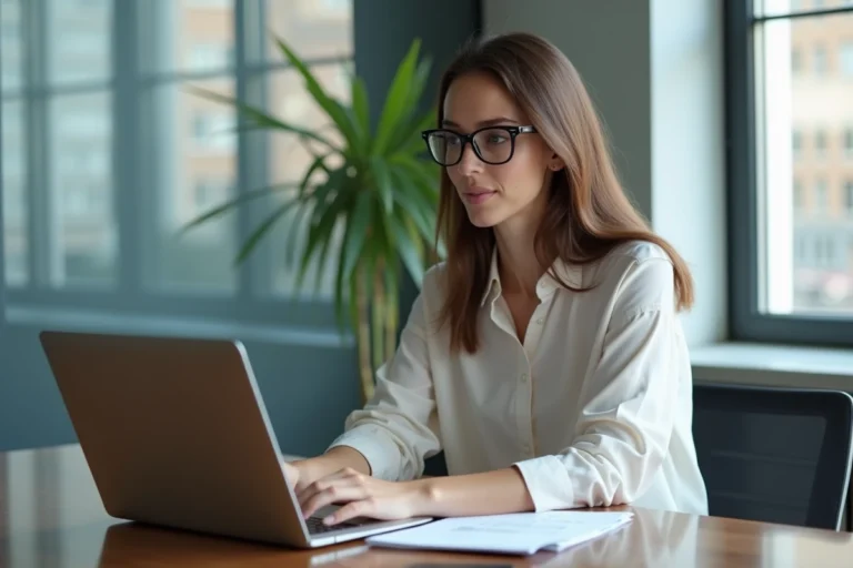 Femme d'affaires analysant des données marketing sur son ordinateur