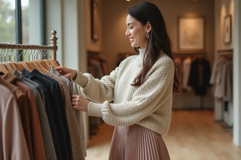Femme élégante dans une boutique de mode contemporaine
