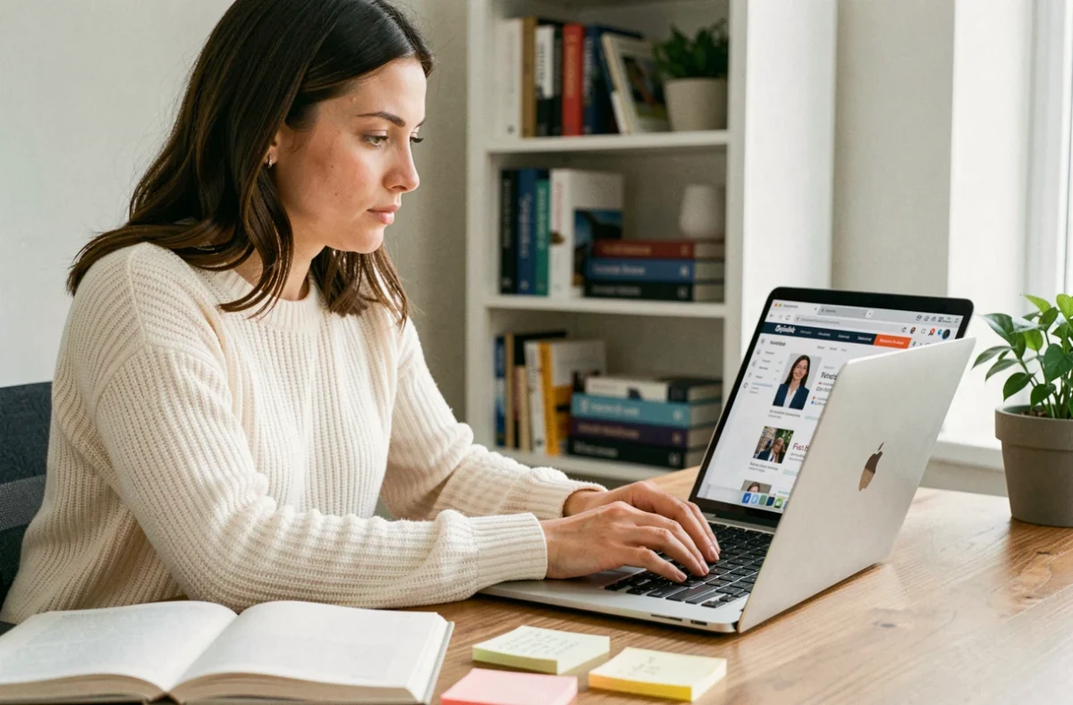 Femme travaillant sur son ordinateur portable dans un bureau à domicile pour gagner de l'argent en ligne grâce aux stratégies digitales