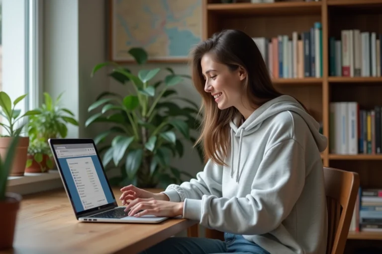 Jeune femme détendue utilisant un ordinateur portable à la maison