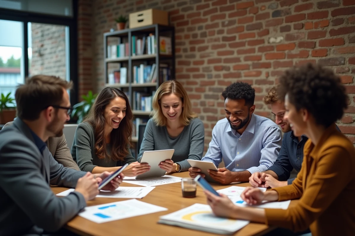 Groupe de jeunes professionnels en discussion stratégique