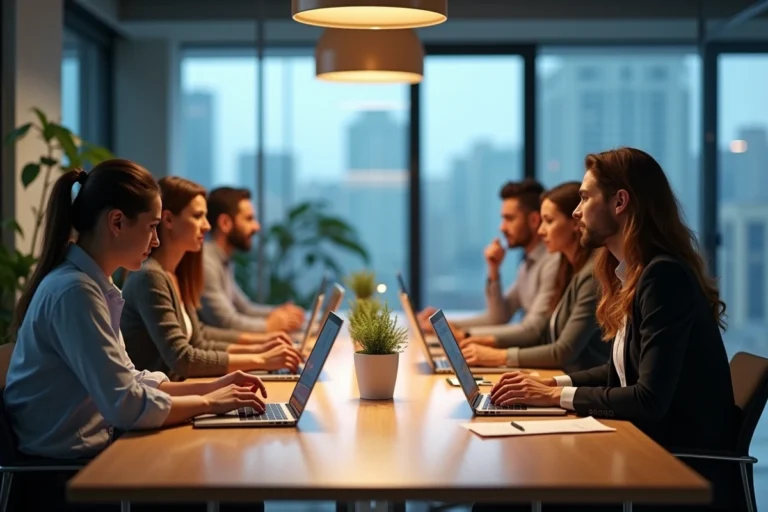 Groupe de professionnels en réunion dans un bureau moderne