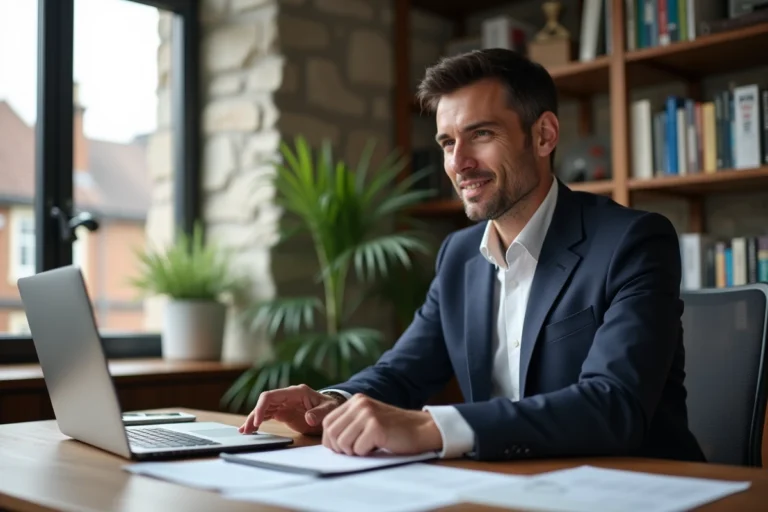 Homme d'affaires en costume dans un bureau moderne
