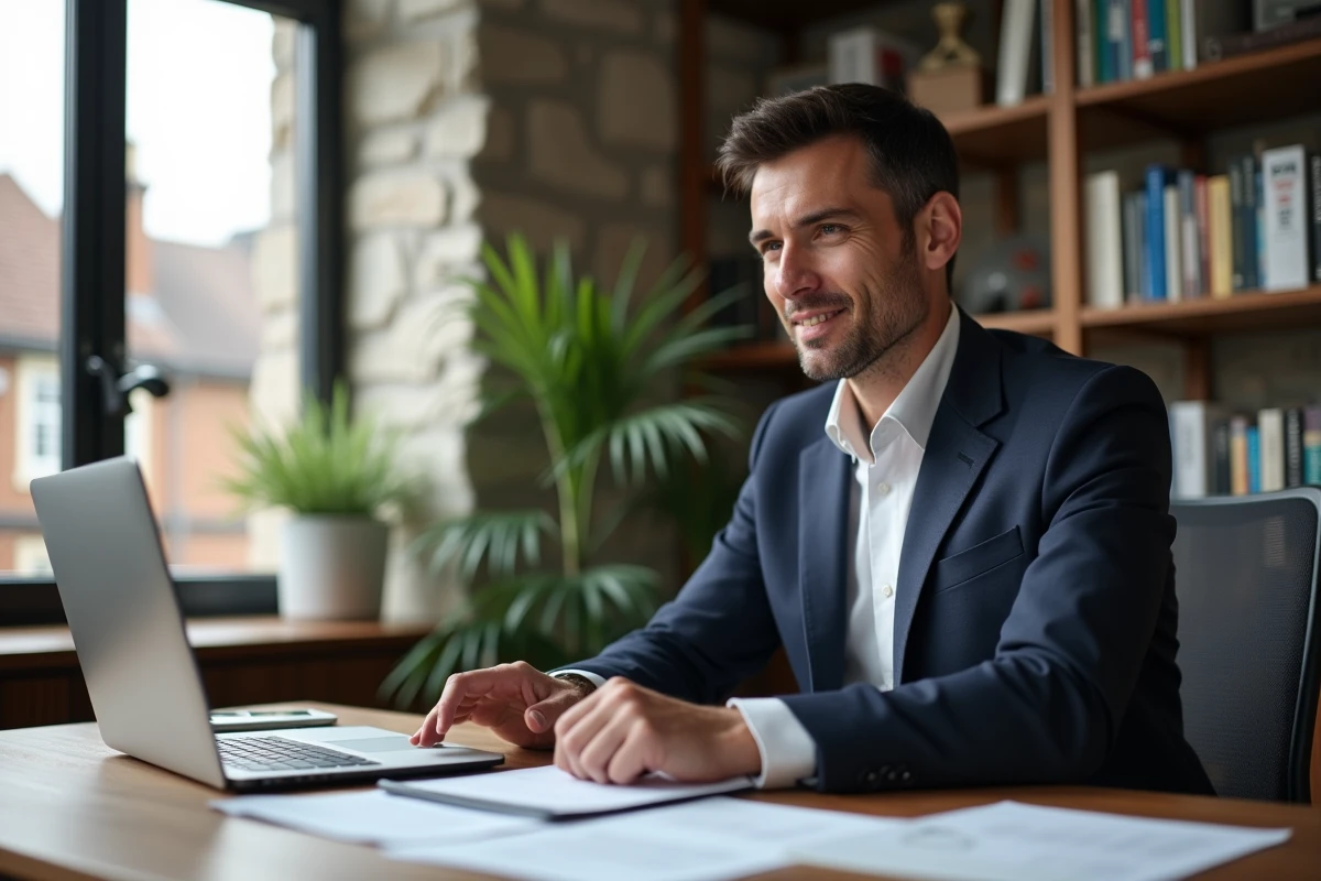Homme d'affaires en costume dans un bureau moderne