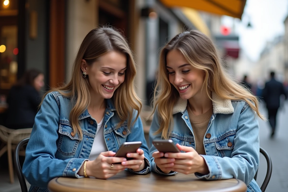 Deux jeunes femmes discutant de football en terrasse